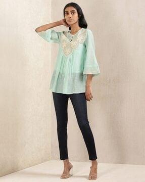 embroidered keyhole neck a-line kurti