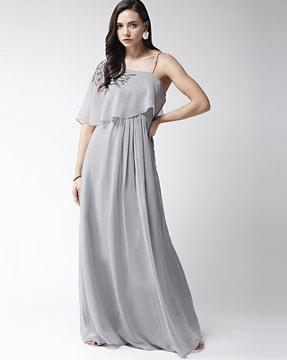 embroidered knee length gown dress
