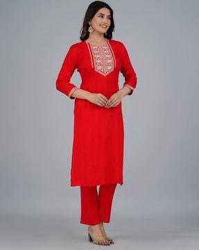 embroidered kurta & pants set