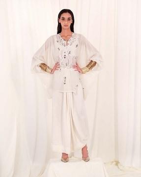 embroidered kurta with crop top & skirt