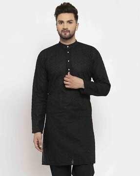 embroidered kurta with mandarin collar