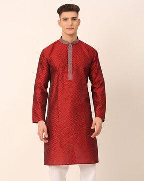 embroidered kurta with mandarin collar