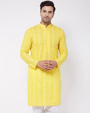 embroidered kurta with mandarin collar