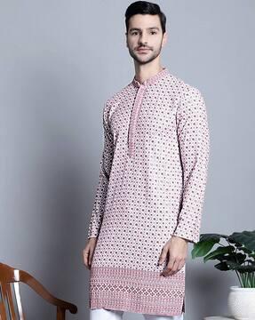 embroidered kurta with mandarin collar