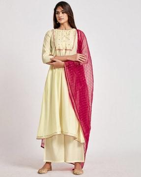 embroidered kurta with palazzo & dupatta