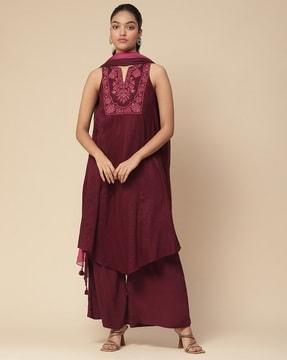 embroidered kurta with palazzo & dupatta