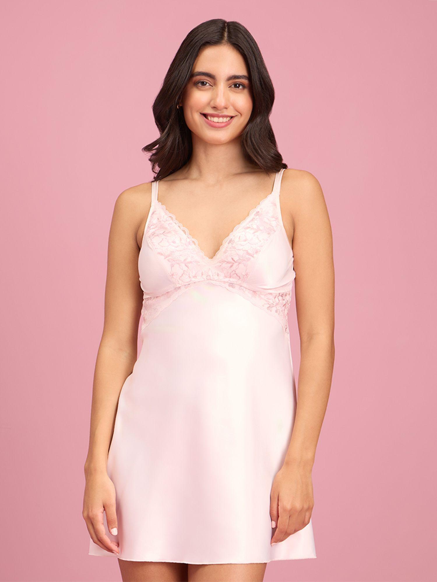 embroidered lace and satin babydoll with panty-nys138 -pink (set of 2)