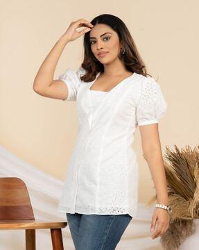embroidered lapel collared tunic