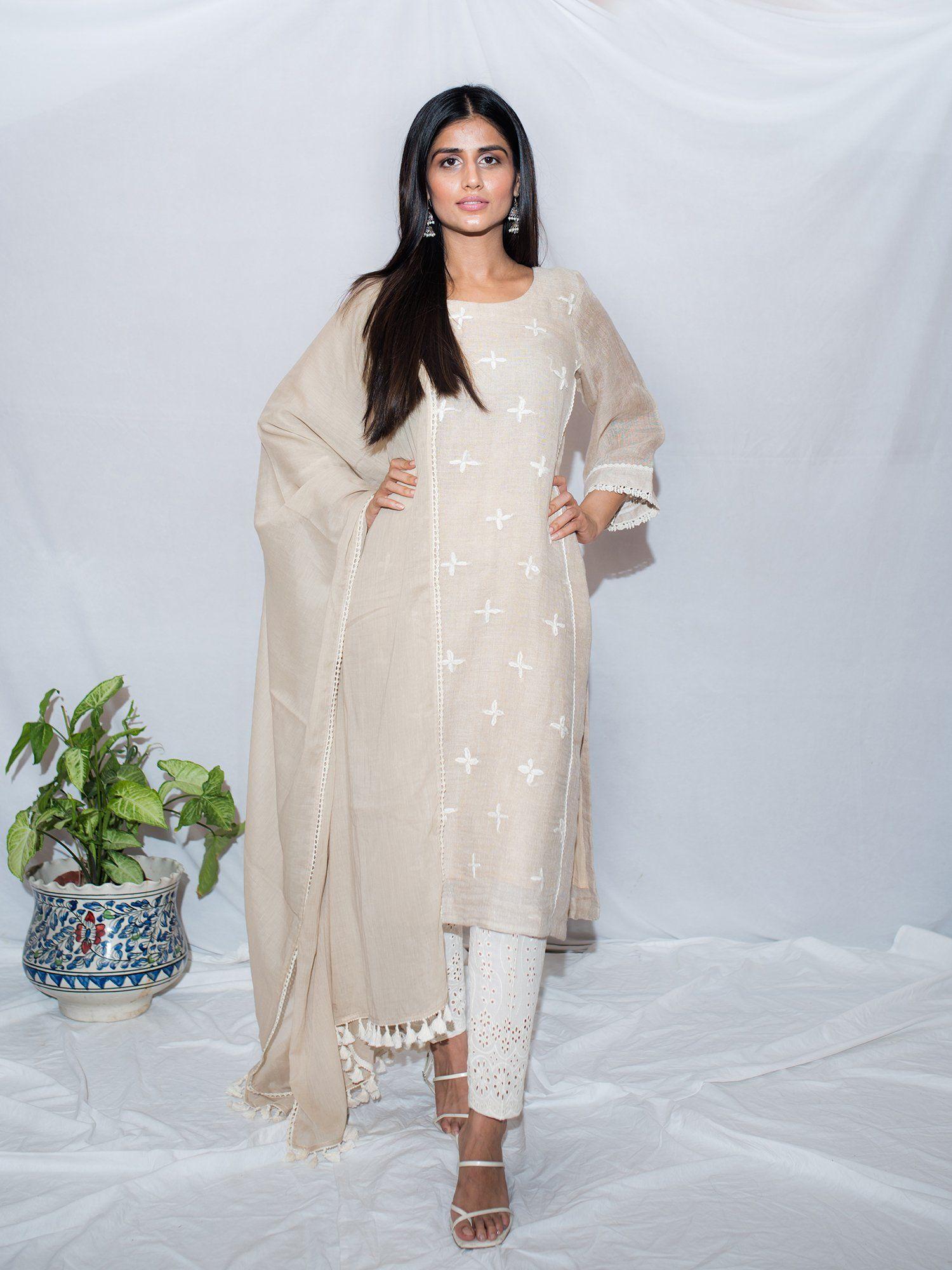 embroidered linen kurta