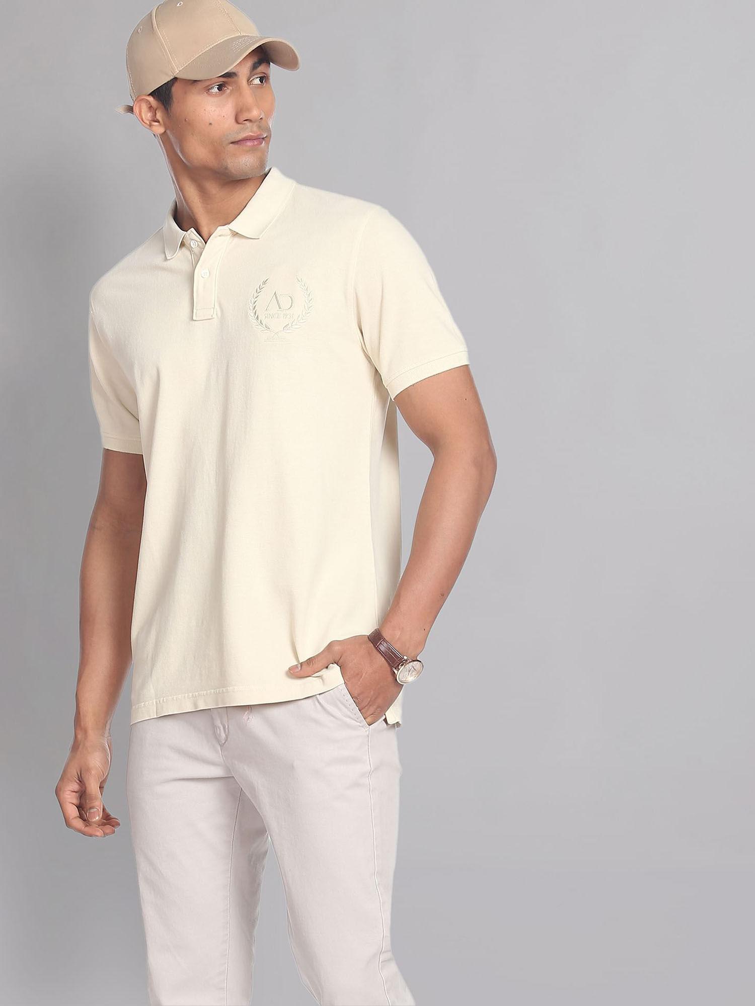 embroidered logo cotton polo shirt beige
