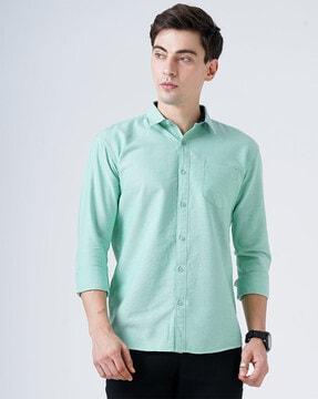 embroidered logo shirt with spread collar