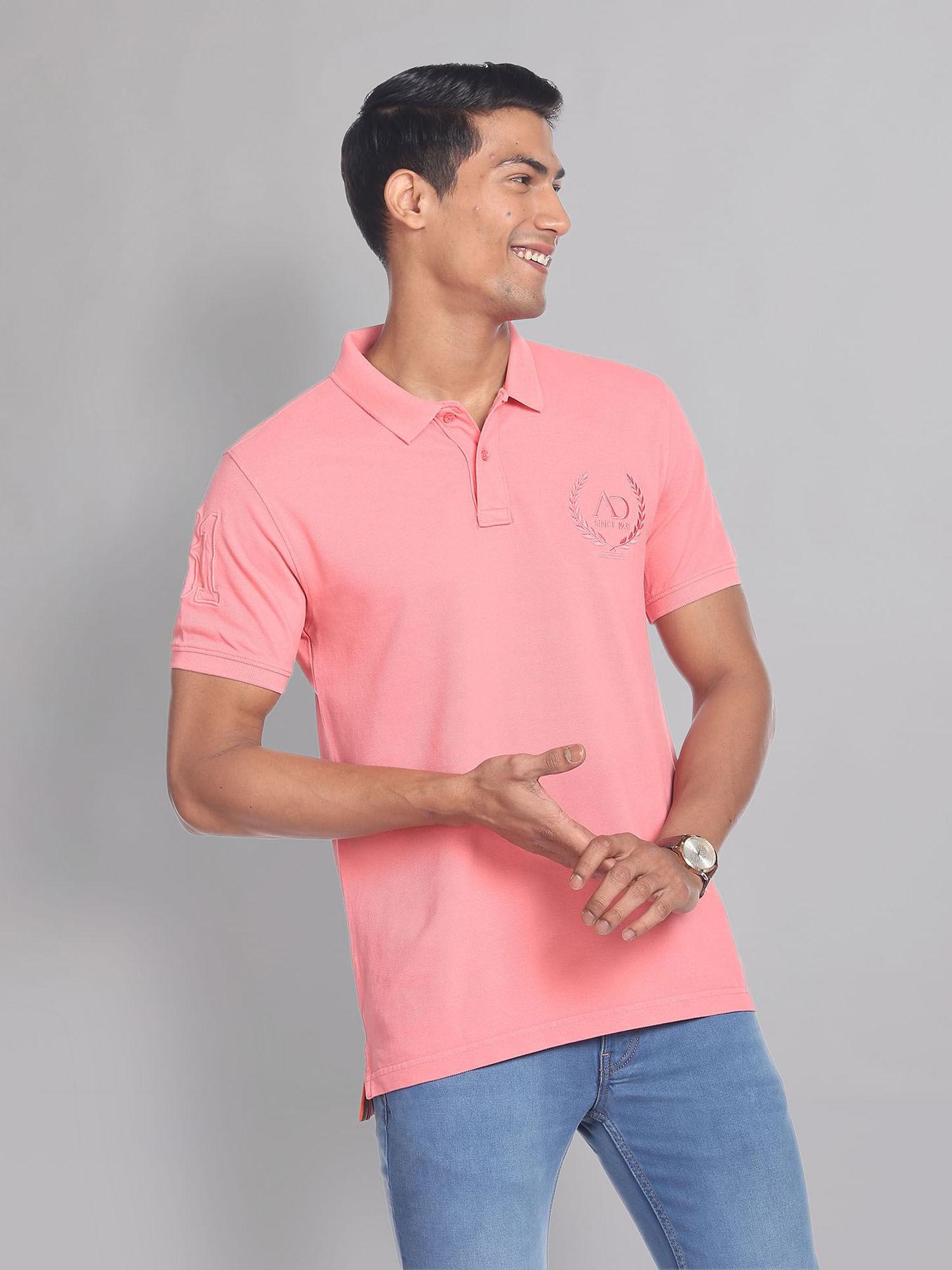 embroidered logo solid polo shirt pink