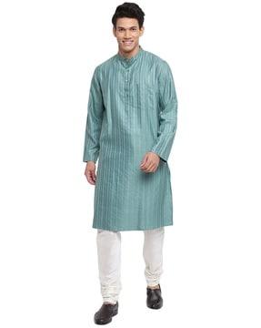 embroidered long kurta with band collar