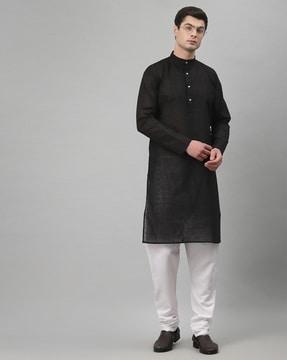 embroidered long kurta with band collar