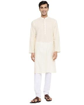 embroidered long kurta with band collar