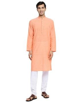 embroidered long kurta with band collar