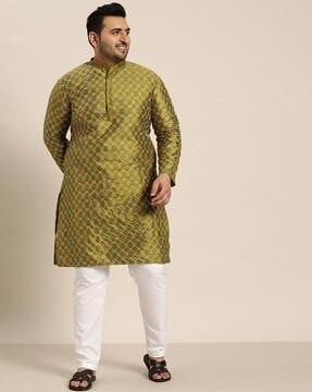 embroidered long kurta with mandarin collar