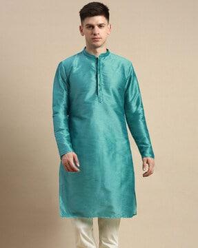 embroidered long kurta with mandarin collar