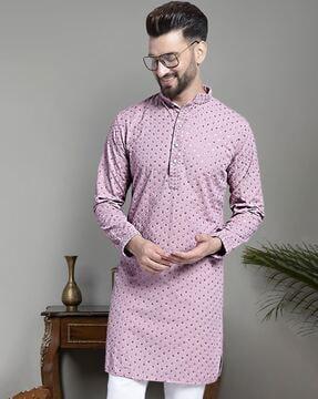 embroidered long kurta with mandarin-collar