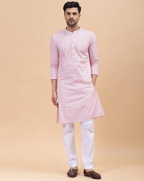 embroidered long kurta with mandarin collar