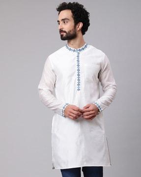 embroidered long kurta with patch pockets