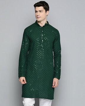 embroidered long kurta with side pocket