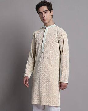 embroidered long kurta with side pockets