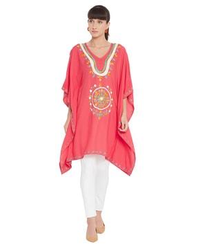 embroidered loose fit kaftan tunic