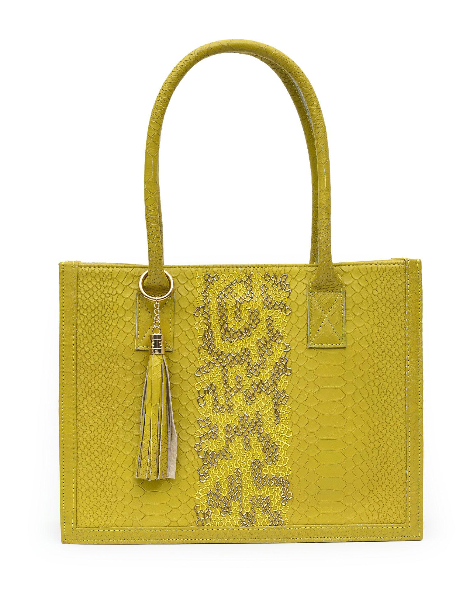embroidered madison tote - mustard