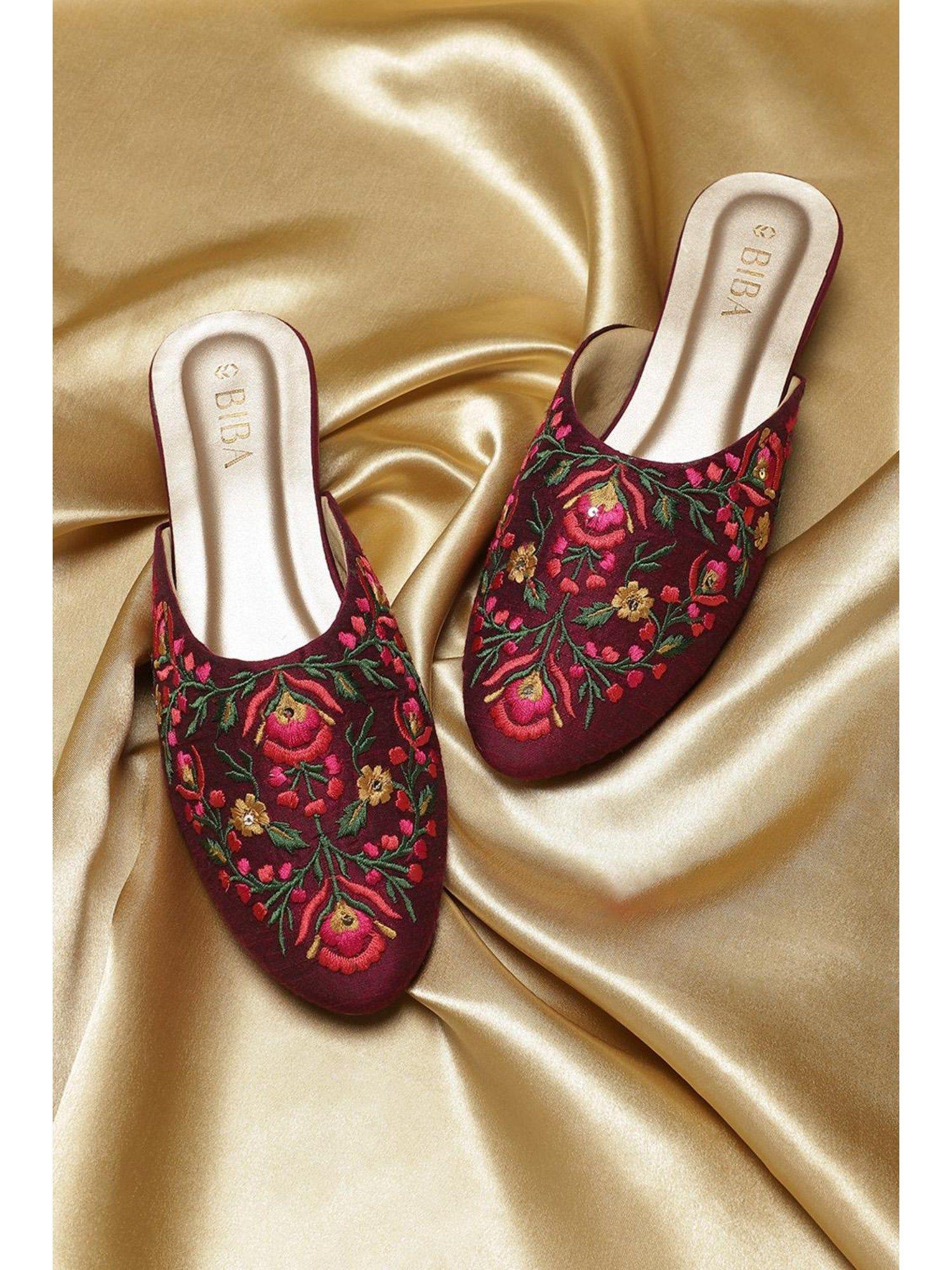 embroidered magenta mules