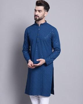 embroidered mandarin-collar kurta