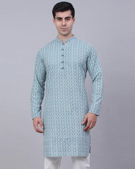 embroidered mandarin-collar long kurta