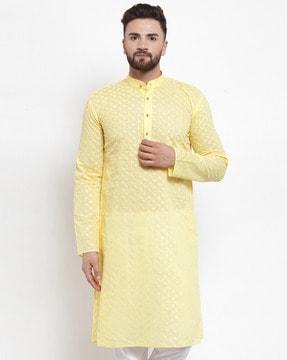 embroidered mandarin-collar long kurta