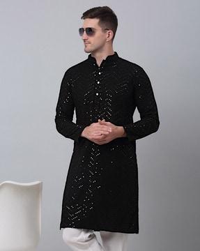 embroidered mandarin-collar long kurta