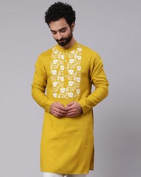 embroidered mandarin-neck long kurta