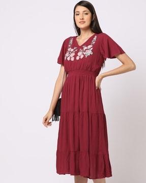 embroidered midi tiered dress