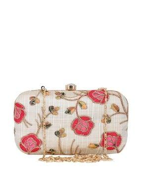 embroidered minaudiere with chain strap