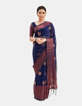 embroidered motif art silk saree with tassels