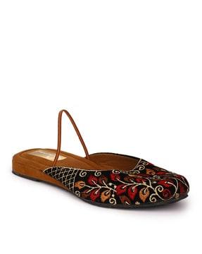 embroidered mules with ankle strap