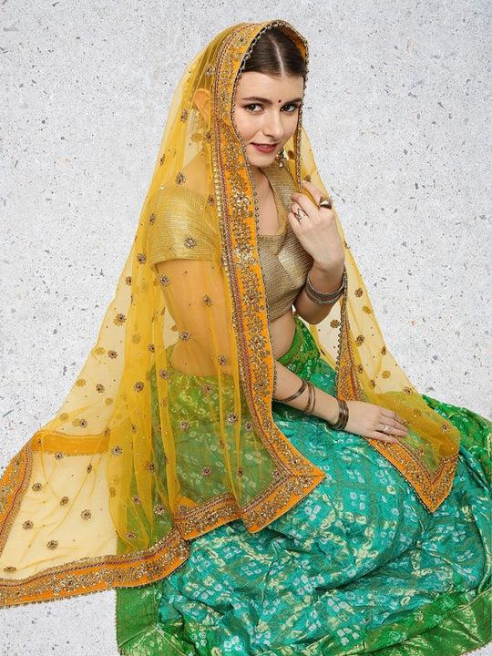 embroidered mustard bridal/wedding wear net dupatta