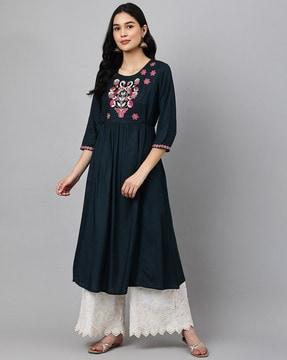 embroidered neckline a-line kurta