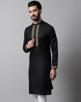 embroidered neckline band-collar kurta