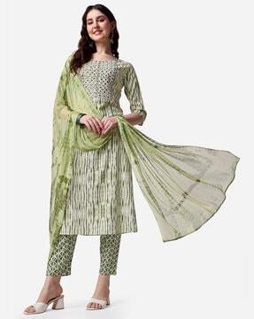 embroidered neckline straight kurta suit set