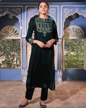 embroidered neckline straight kurta