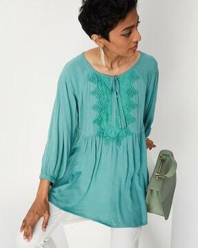 embroidered neckline tunic