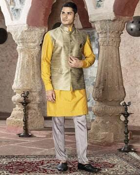 embroidered nehru jacket with mandarin collar