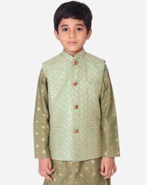 embroidered nehru jacket with welt pockets