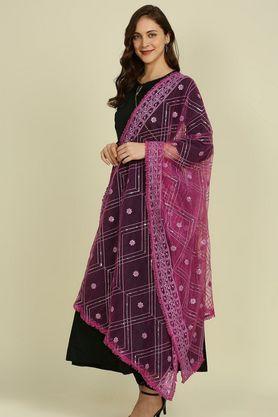 embroidered net gotta patti womens festive wear dupatta - purple