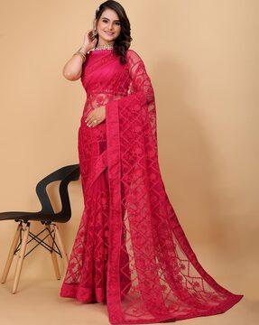 embroidered net saree with blouse set