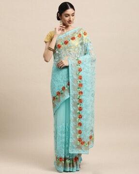 embroidered net saree with border
